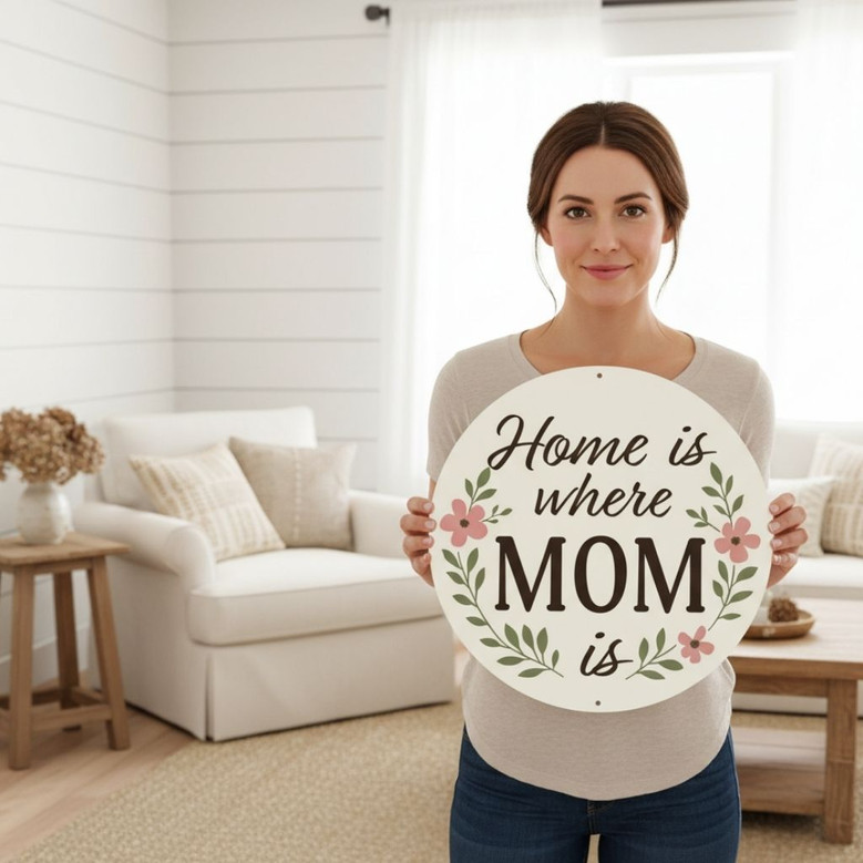 Heartfelt Home Is Where Mom Is Round Wood Sign For Kitchen Decor