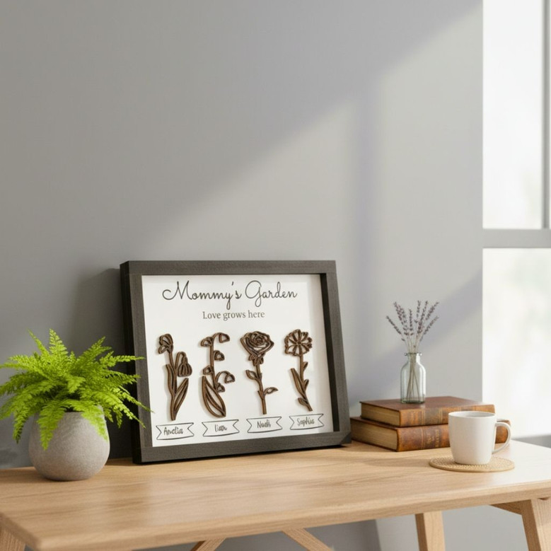 Personalized Mom's Garden Birth Flower Wood Sign With Names - Touching Mother's Day Gift
