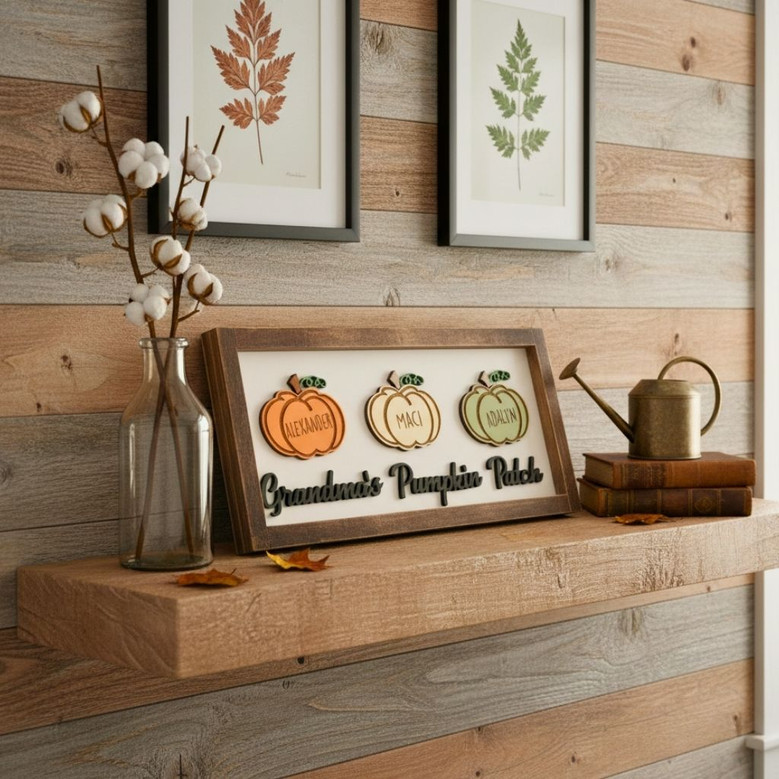 Touching Pumpkin Patch Wood Sign For Mom & Grandma - Personalized Family Kitchen Decor