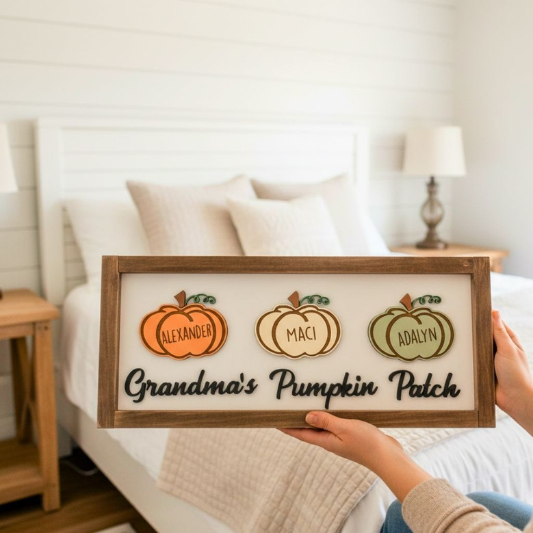 Touching Pumpkin Patch Wood Sign For Mom & Grandma - Personalized Family Kitchen Decor