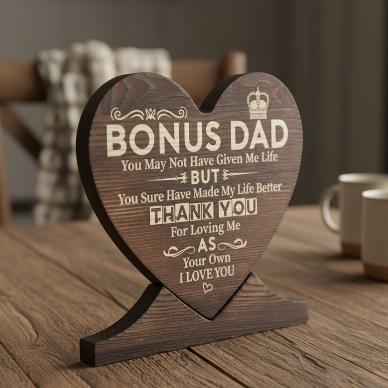Touching Step Dad Gifts Wood Sign For Father's Day Birthday Christmas - Heartfelt Bonus Dad Plaque