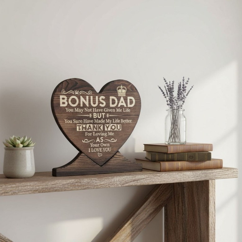 Touching Step Dad Gifts Wood Sign For Father's Day Birthday Christmas - Heartfelt Bonus Dad Plaque