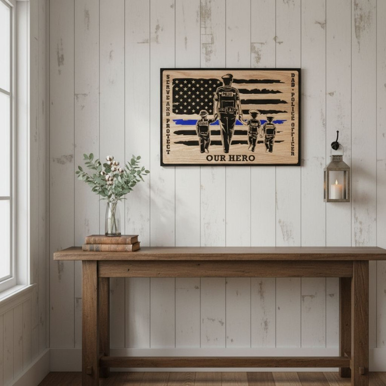 Personalized Police Officer Wood Sign For Dad - Thin Blue Line Graduation Or Retirement Gift