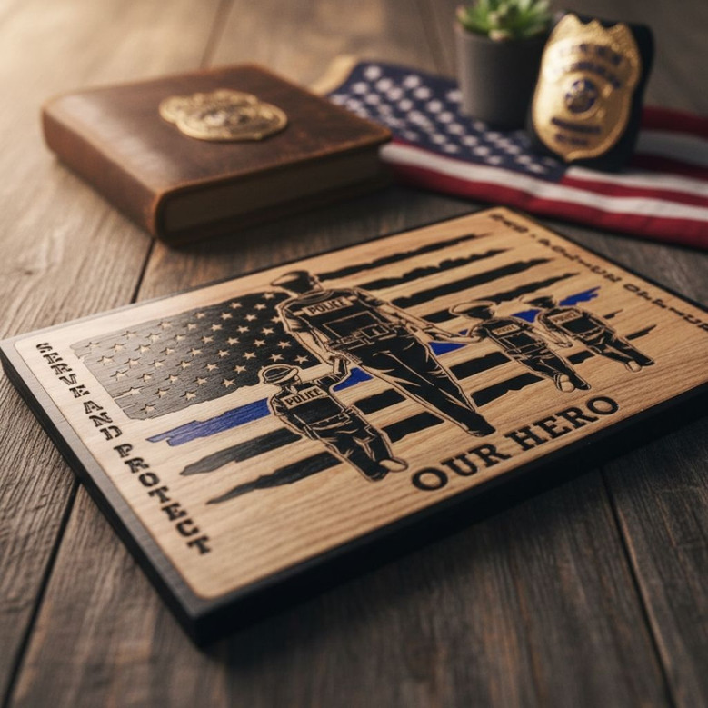 Personalized Police Officer Wood Sign For Dad - Thin Blue Line Graduation Or Retirement Gift
