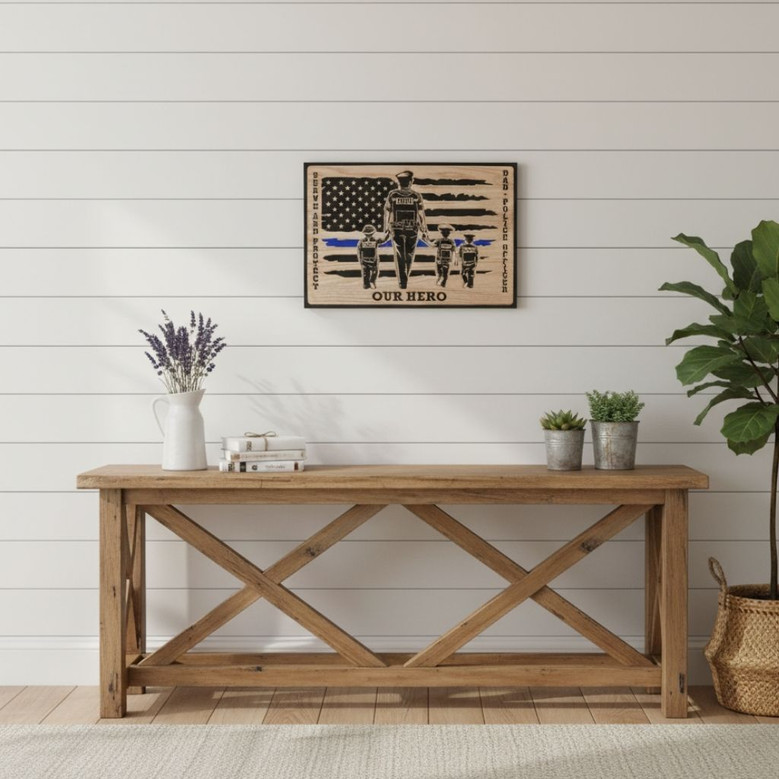 Personalized Police Officer Wood Sign For Dad - Thin Blue Line Graduation Or Retirement Gift