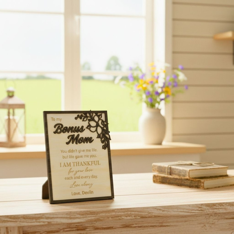 Stepped Up Mom Floral Wood Sign - Personalized Gift For Bonus Mom - Thoughtful Step Mom Message Stepped Up Mom Floral Wood Sign - Personalized Gift For Bonus Mom - Thoughtful Step Mom Message