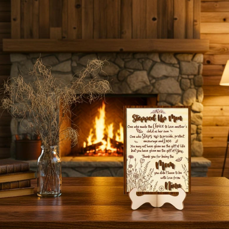 Heartfelt Stepped Up Mom Wood Sign For Mother's Day Custom Gift From Kids Or Husband - Perfect Bonus Mom Decoration Heartfelt Stepped Up Mom Wood Sign For Mother's Day Custom Gift From Kids Or Husband - Perfect Bonus Mom Decoration