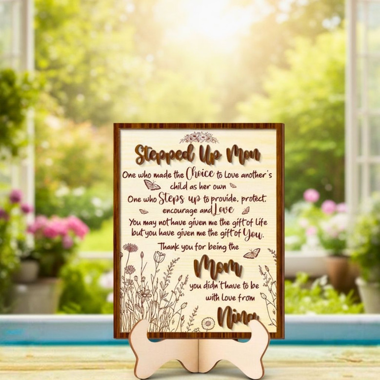 Heartfelt Stepped Up Mom Wood Sign For Mother's Day Custom Gift From Kids Or Husband - Perfect Bonus Mom Decoration Heartfelt Stepped Up Mom Wood Sign For Mother's Day Custom Gift From Kids Or Husband - Perfect Bonus Mom Decoration
