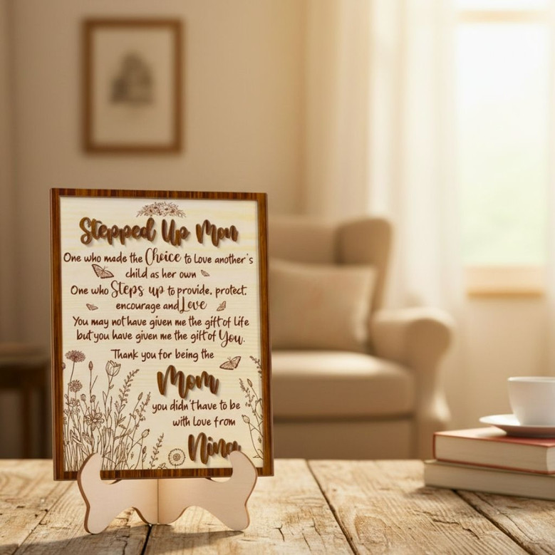 Heartfelt Stepped Up Mom Wood Sign For Mother's Day Custom Gift From Kids Or Husband - Perfect Bonus Mom Decoration Heartfelt Stepped Up Mom Wood Sign For Mother's Day Custom Gift From Kids Or Husband - Perfect Bonus Mom Decoration