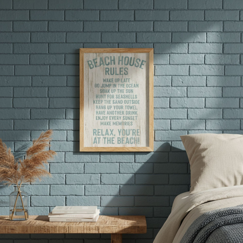 Vintage Family Rules Canvas – Coastal Farmhouse Beach House Decor