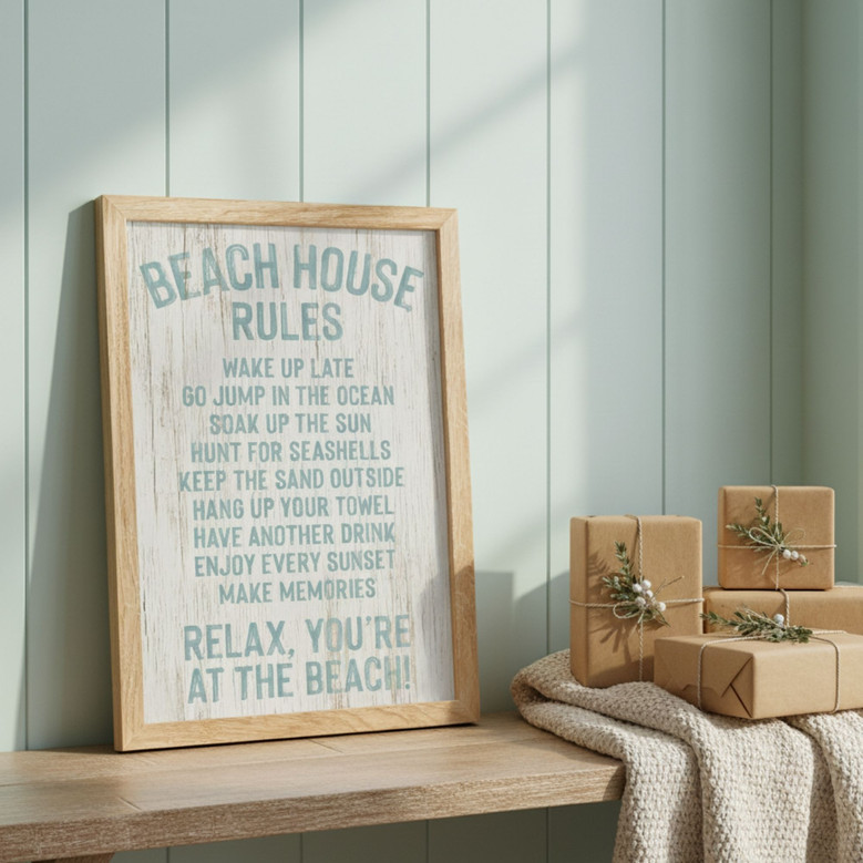 Vintage Family Rules Canvas – Coastal Farmhouse Beach House Decor