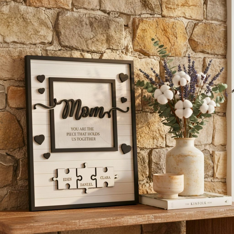 Custom Mother's Day Wood Sign - 'You Are The Piece That Holds Us Together' Personalized Gift For Mom Or Nana