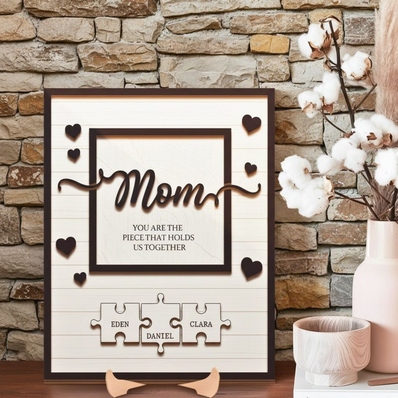 Custom Mother's Day Wood Sign - 'You Are The Piece That Holds Us Together' Personalized Gift For Mom Or Nana