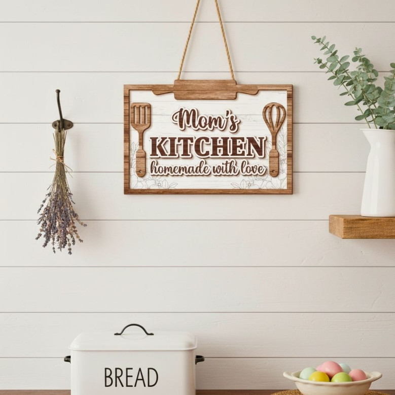 Custom Mom's Kitchen Wood Sign - Mother's Day Gift For Mom, Grandma In Rustic Style