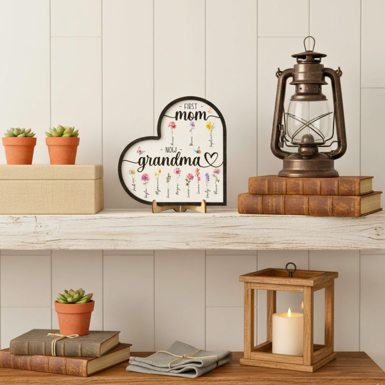 First Mom Now Grandma Heart Wood Sign - Personalized Mother's Day Gifts