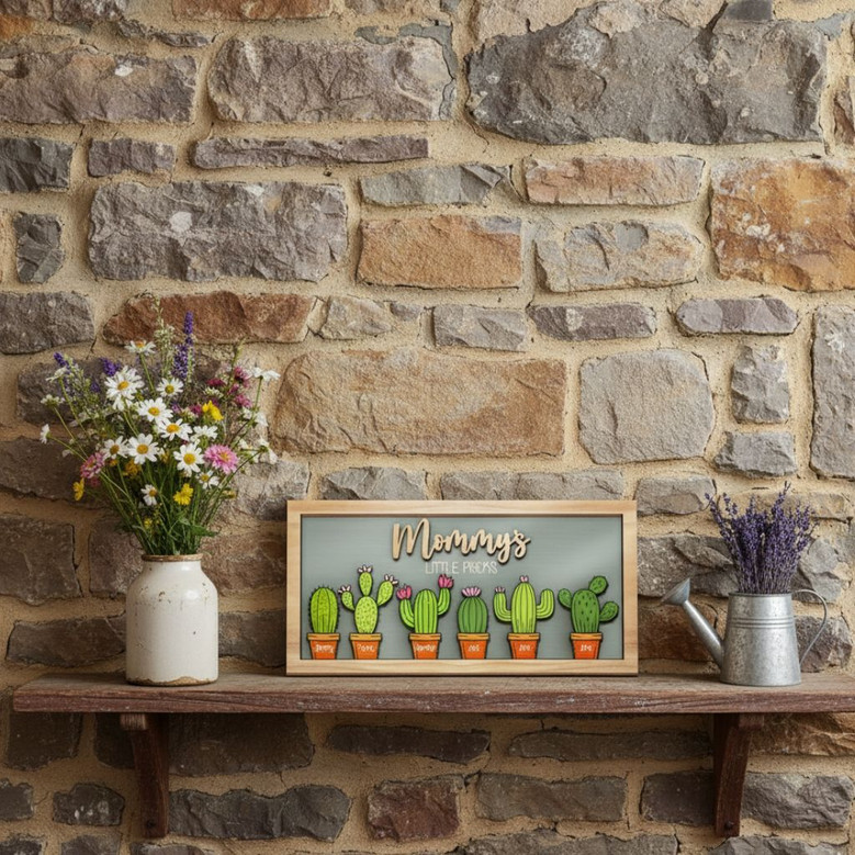 Personalized Mom's Garden Cactus Wood Sign For Mother's Day, Birthday – Humorous Gift For Mom's Special Space