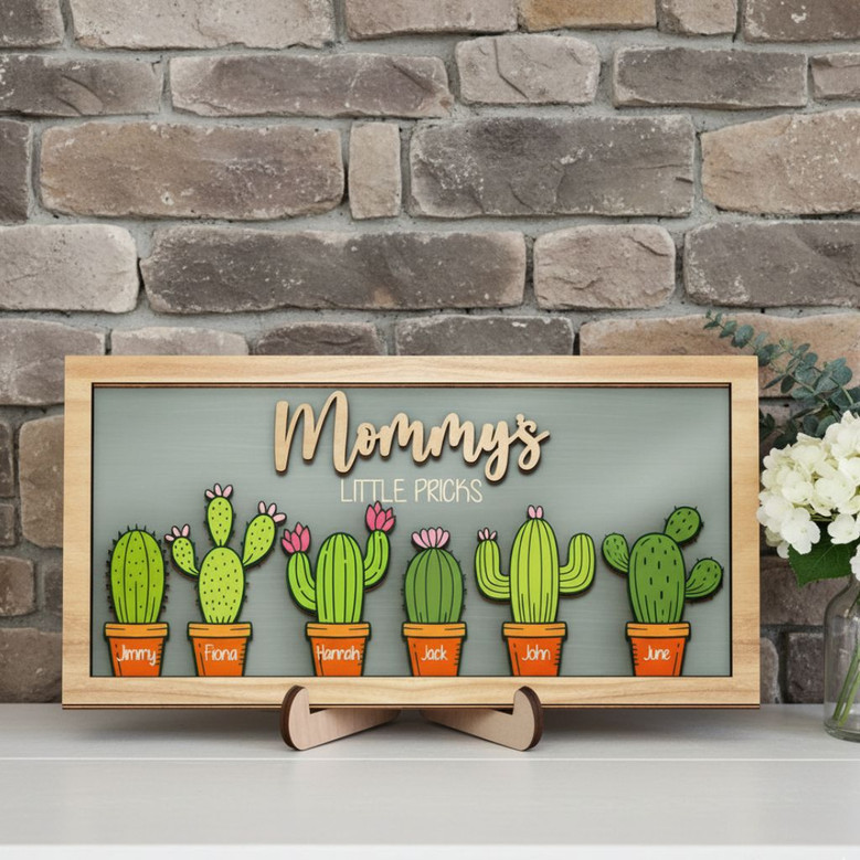 Personalized Mom's Garden Cactus Wood Sign For Mother's Day, Birthday – Humorous Gift For Mom's Special Space