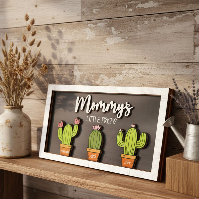 Personalized Mom's Garden Cactus Wood Sign For Mother's Day, Birthday – Humorous Gift For Mom's Special Space