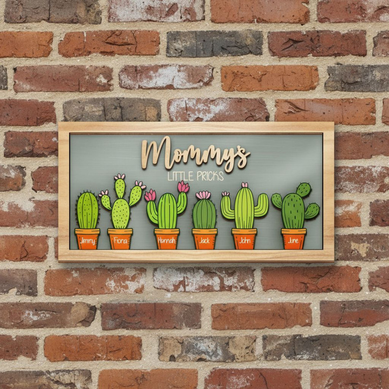 Personalized Mom's Garden Cactus Wood Sign For Mother's Day, Birthday – Humorous Gift For Mom's Special Space