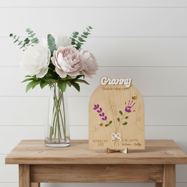 Heartfelt Mom Handprint Wood Sign For Mother's Day 2025 - Personalized Gift From Kids & Grandkids