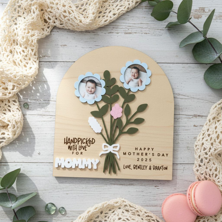 Personalized Mom's Garden Wood Sign For Mother's Day - Flower Bouquet Kids Keepsake