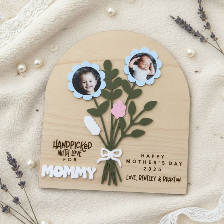 Personalized Mom's Garden Wood Sign For Mother's Day - Flower Bouquet Kids Keepsake