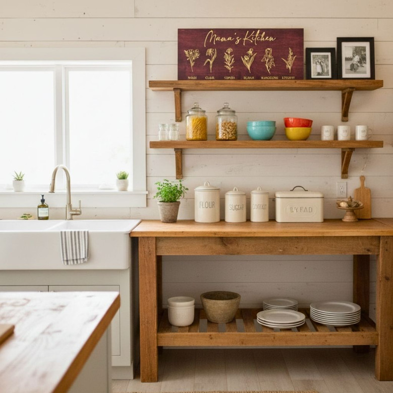 Personalized Mom's Kitchen Wood Sign With Birth Flower - Mother's Day Gift, Grandma's Garden