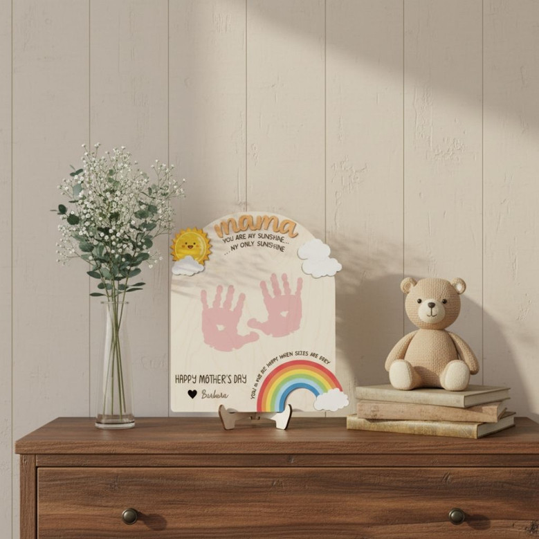 Thoughtful Custom Mom Handprint Sunshine Wood Sign Gift For Mother's Day - Perfect Keepsake From Kids