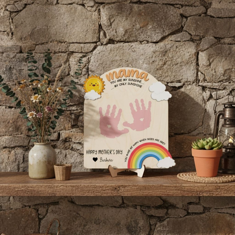 Thoughtful Custom Mom Handprint Sunshine Wood Sign Gift For Mother's Day - Perfect Keepsake From Kids