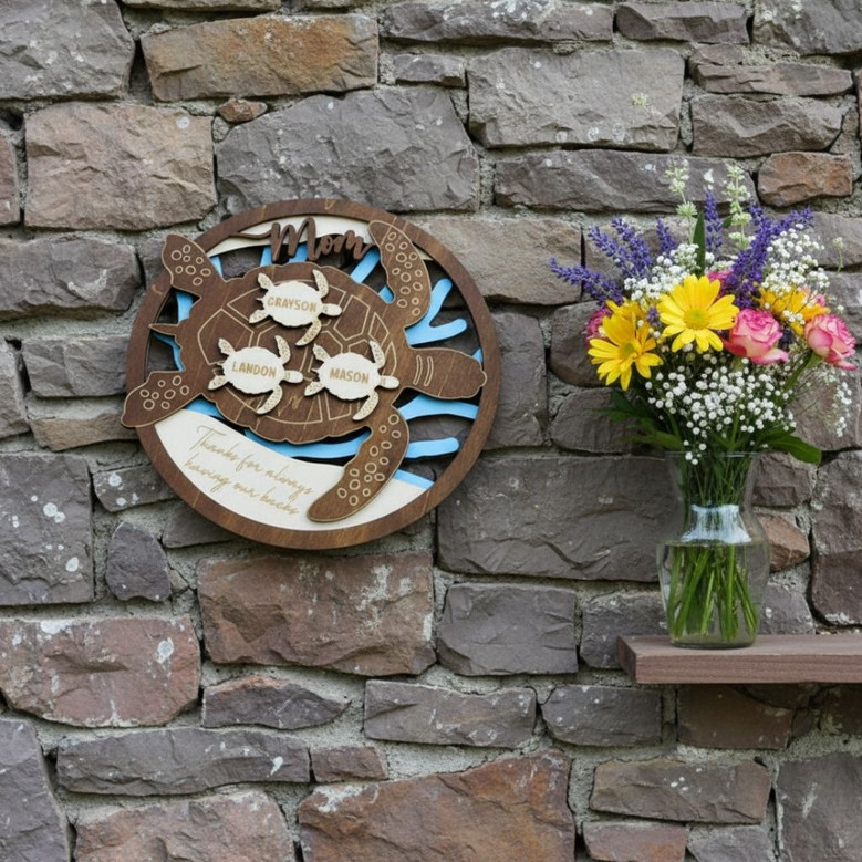 Personalized Sea Turtle Family Wood Sign For Ocean Nursery Decor - Gift For Mom And Grandma