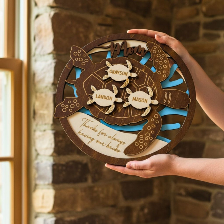 Personalized Sea Turtle Family Wood Sign For Ocean Nursery Decor - Gift For Mom And Grandma
