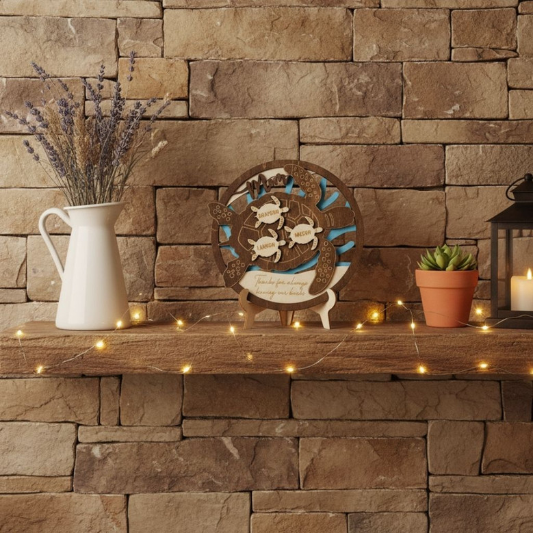 Personalized Sea Turtle Family Wood Sign For Ocean Nursery Decor - Gift For Mom And Grandma