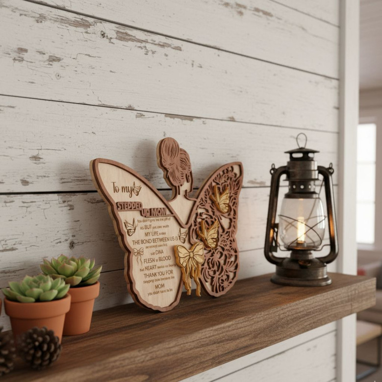 Touching Stepped Up Mom Wood Sign - Unique Birthday Presents For Bonus Mom