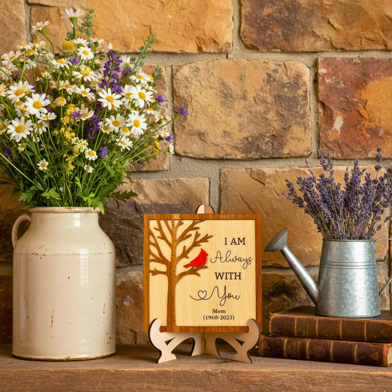 Sympathy Cardinal Personalized Wood Sign - Loss Of Mom Remembrance Gift