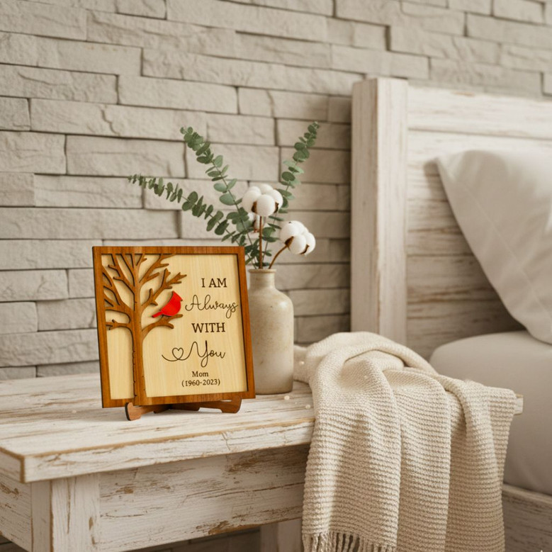 Sympathy Cardinal Personalized Wood Sign - Loss Of Mom Remembrance Gift