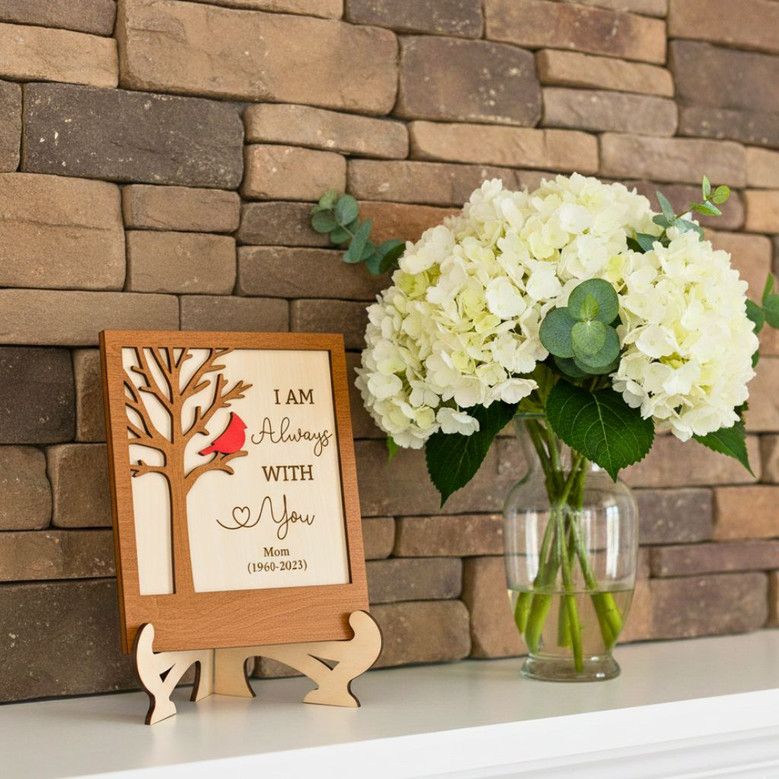 Sympathy Cardinal Personalized Wood Sign - Loss Of Mom Remembrance Gift