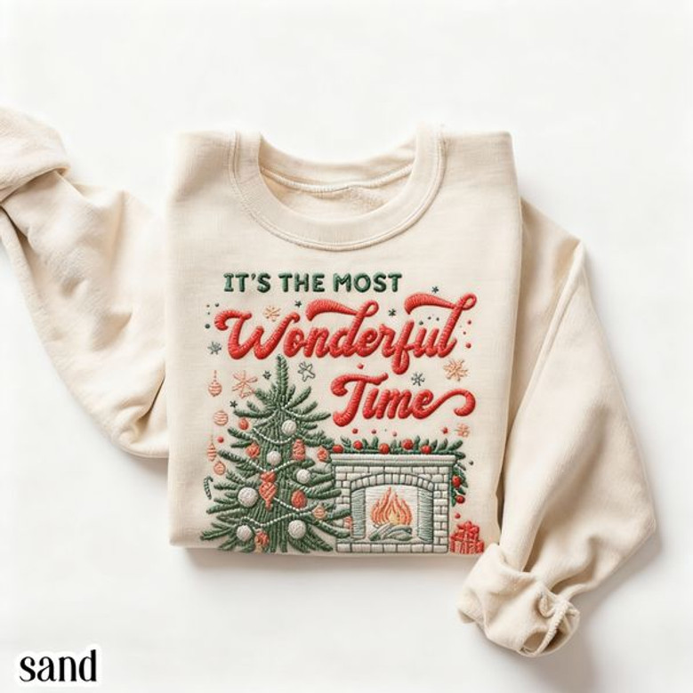 Christmas Cozy Embroidered Sweatshirt Wonderful Time Of Year Christmas Tree Cozy Reader Holiday Sweater Festive Xmas Tee Festive Pullover Gift Women