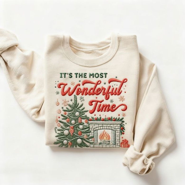Christmas Cozy Embroidered Sweatshirt Wonderful Time Of Year Christmas Tree Cozy Reader Holiday Sweater Festive Xmas Tee Festive Pullover Gift Women