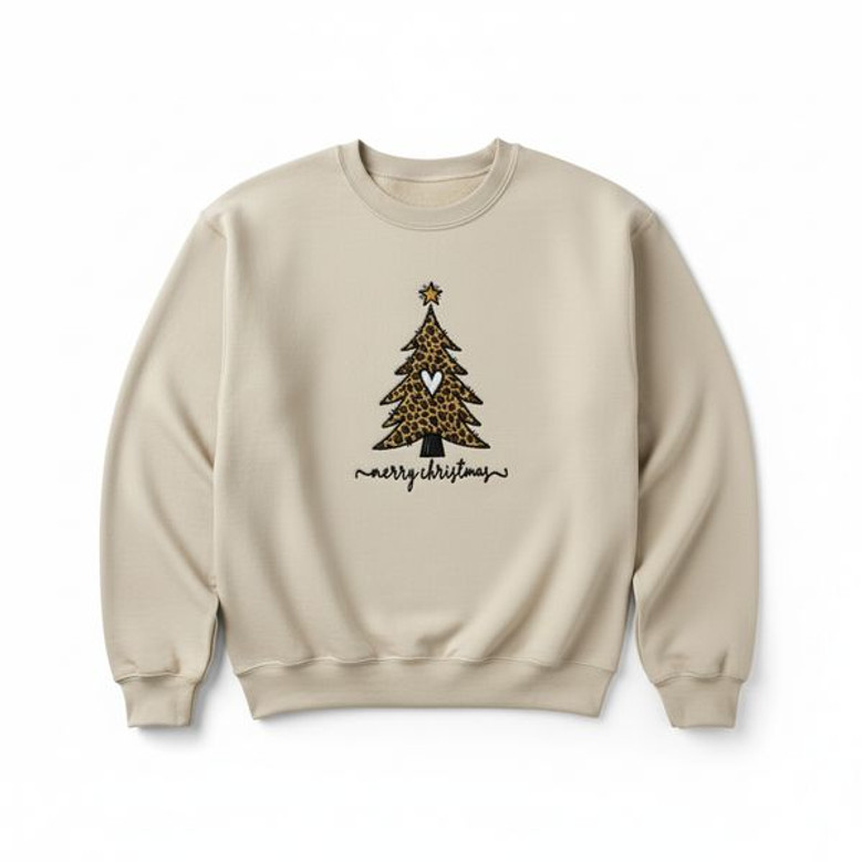 Christmas Tree Leopard Embroidered Sweatshirt