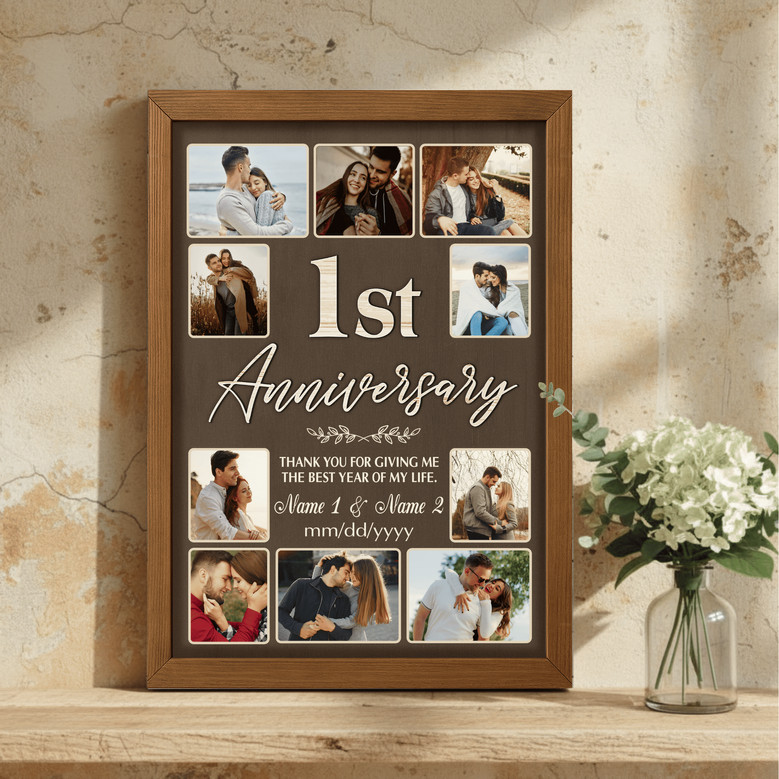 Custom 1st Anniversary Photo Collage Canvas - Year Together Gift