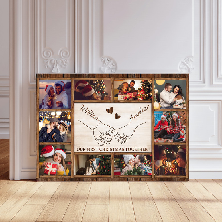 Custom Couple Photo Collage Canvas - Our First Christmas Together