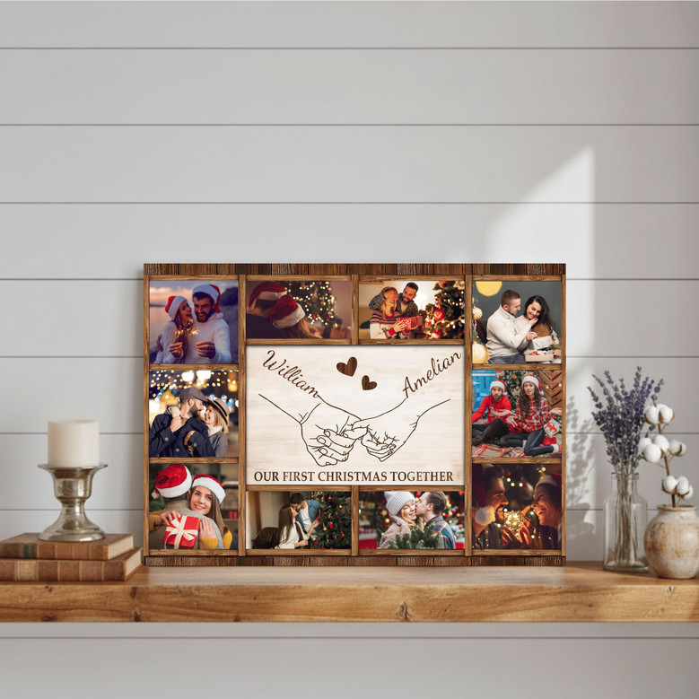 Custom Couple Photo Collage Canvas - Our First Christmas Together