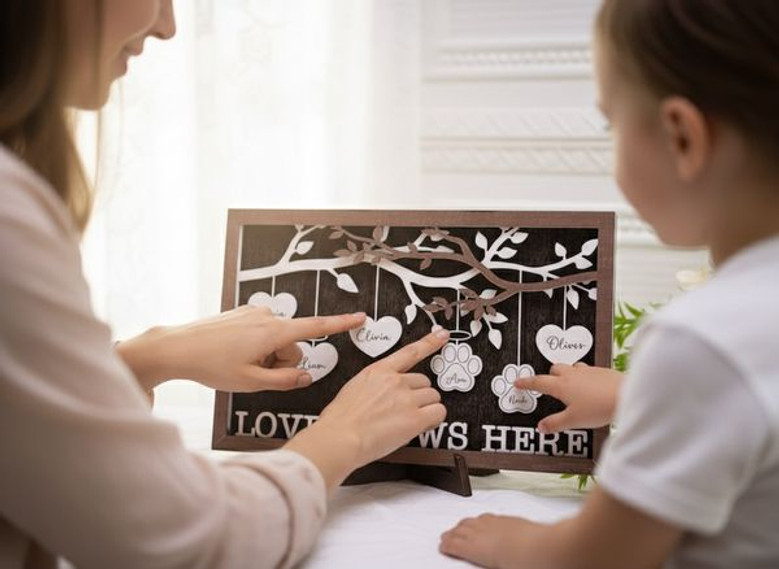 Ancestry's Embrace - Engraved Wood Sign, Gift for Mom & Grandma