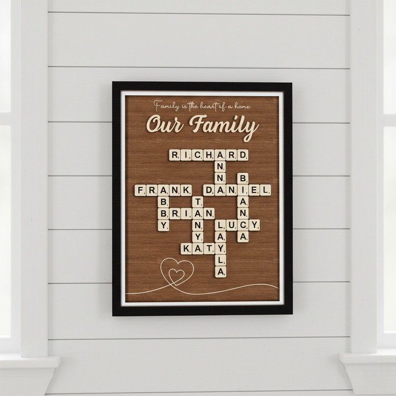 Custom Last Name Wood Sign - Scrabble Family Crossword Gift