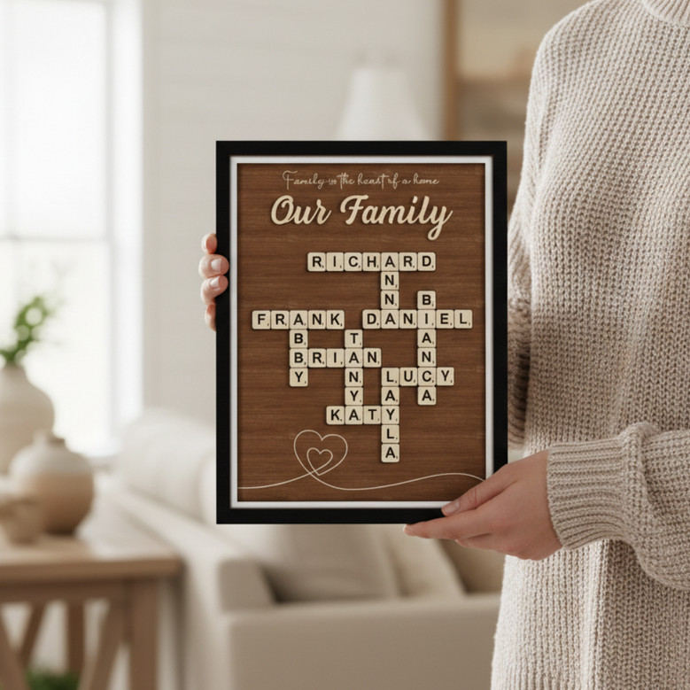 Custom Last Name Wood Sign - Scrabble Family Crossword Gift