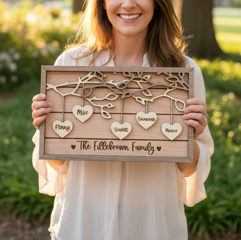 Custom Wood Sign Plaque - Engraved Family Tree Keepsake Art