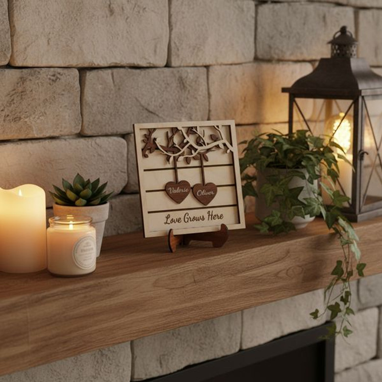 Forever Love 3D Wood Sign - Custom Engraved Couple Names Gift
