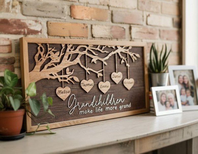 Heirloom Grandkids Names Wood Sign for Mom Family Tree