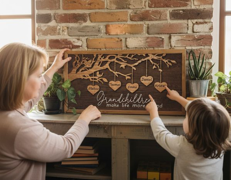 Heirloom Grandkids Names Wood Sign for Mom Family Tree