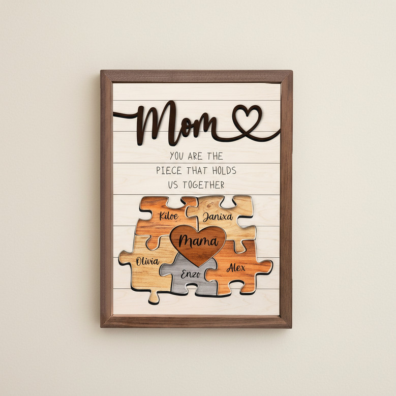 Display Your Family's Love - Custom Puzzle Wood Sign for Mom